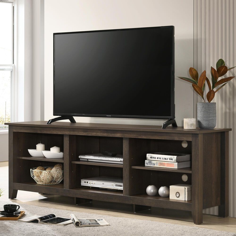 HOMLUX 70" TV Stand with Open Shelves and Adjustable Storage in Dark Brown, , large