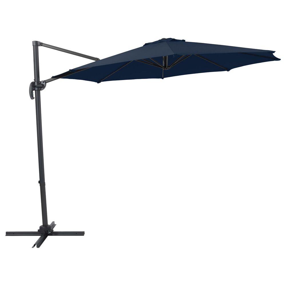CorLiving 9.5" Navy Blue Offset Tilting Umbrella with Black Base, , large