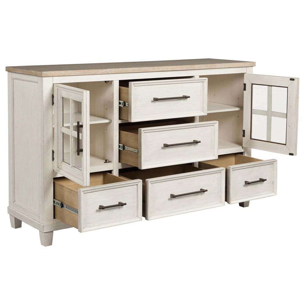 Ashley Shaybrock 5-Drawer Dresser in Antiqued White and Brown, , large