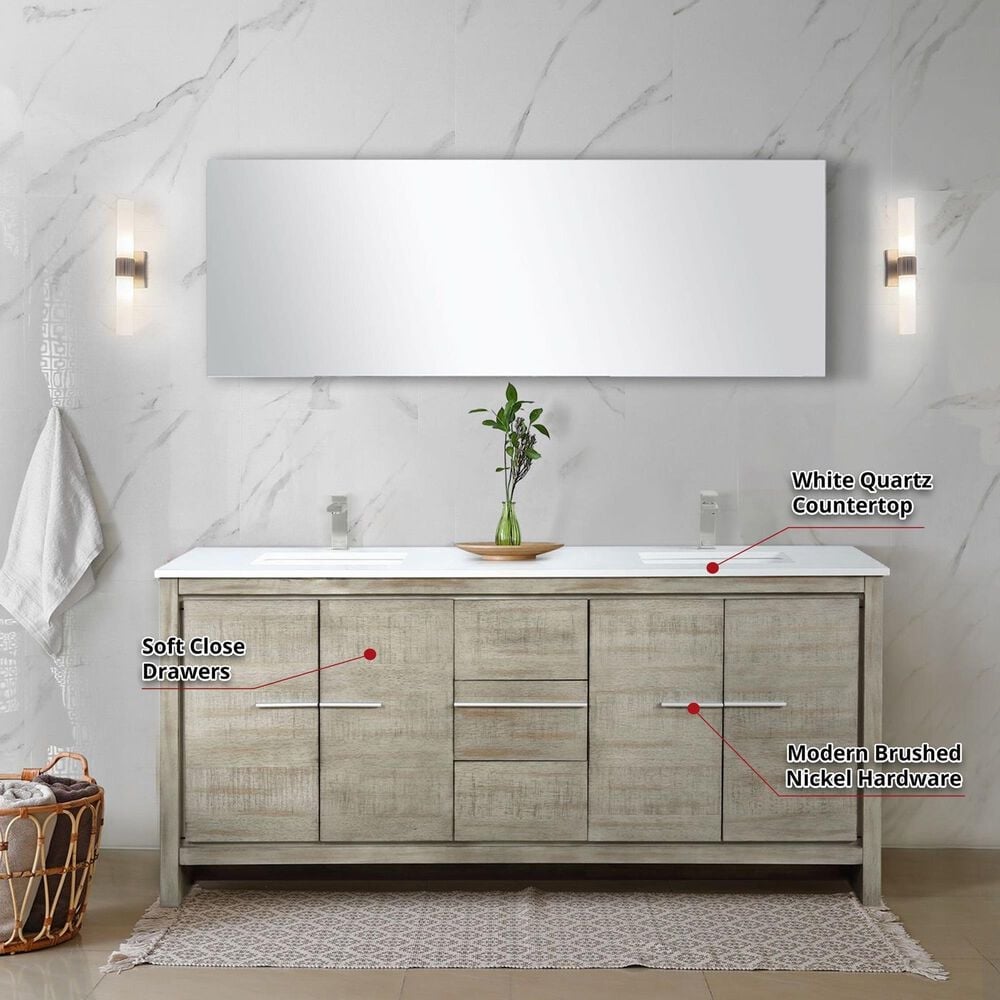 Lexora Home Lafarre 72&quot; Double Bathroom Vanity in Rustic Acacia with 2 cm White Quartz Top and Rectangular Sinks, , large