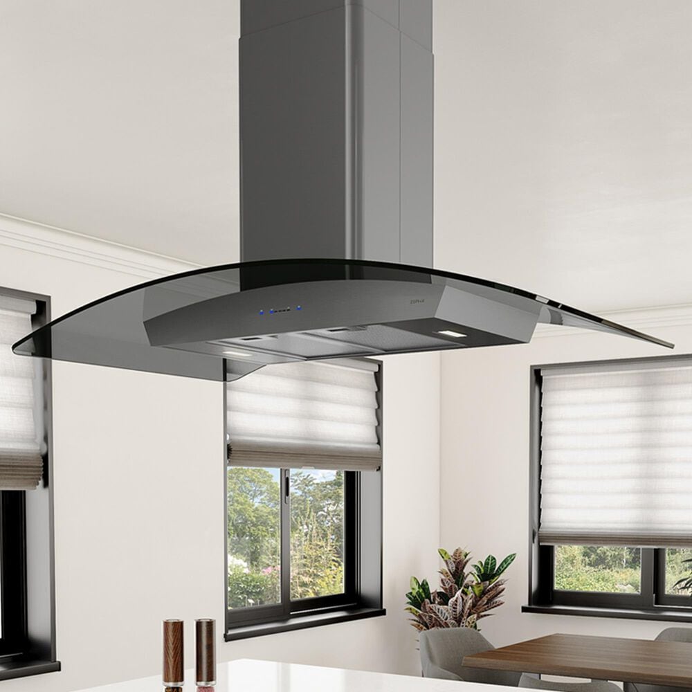 Zephyr Ravenna 36" Island Range Hood in Black Stainless Steel and Smoke Gray Glass, , large