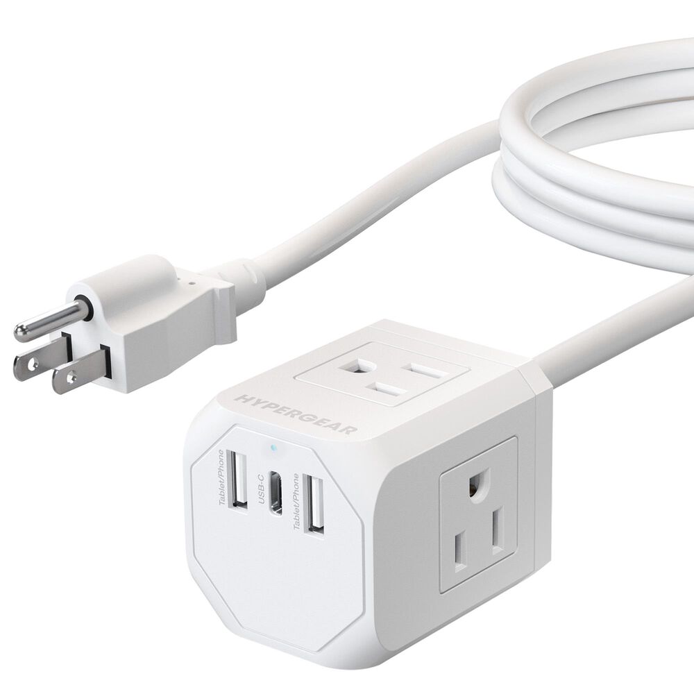 Hypercel Cube Multi-Port Power Strip with Extension Cord in White, , large