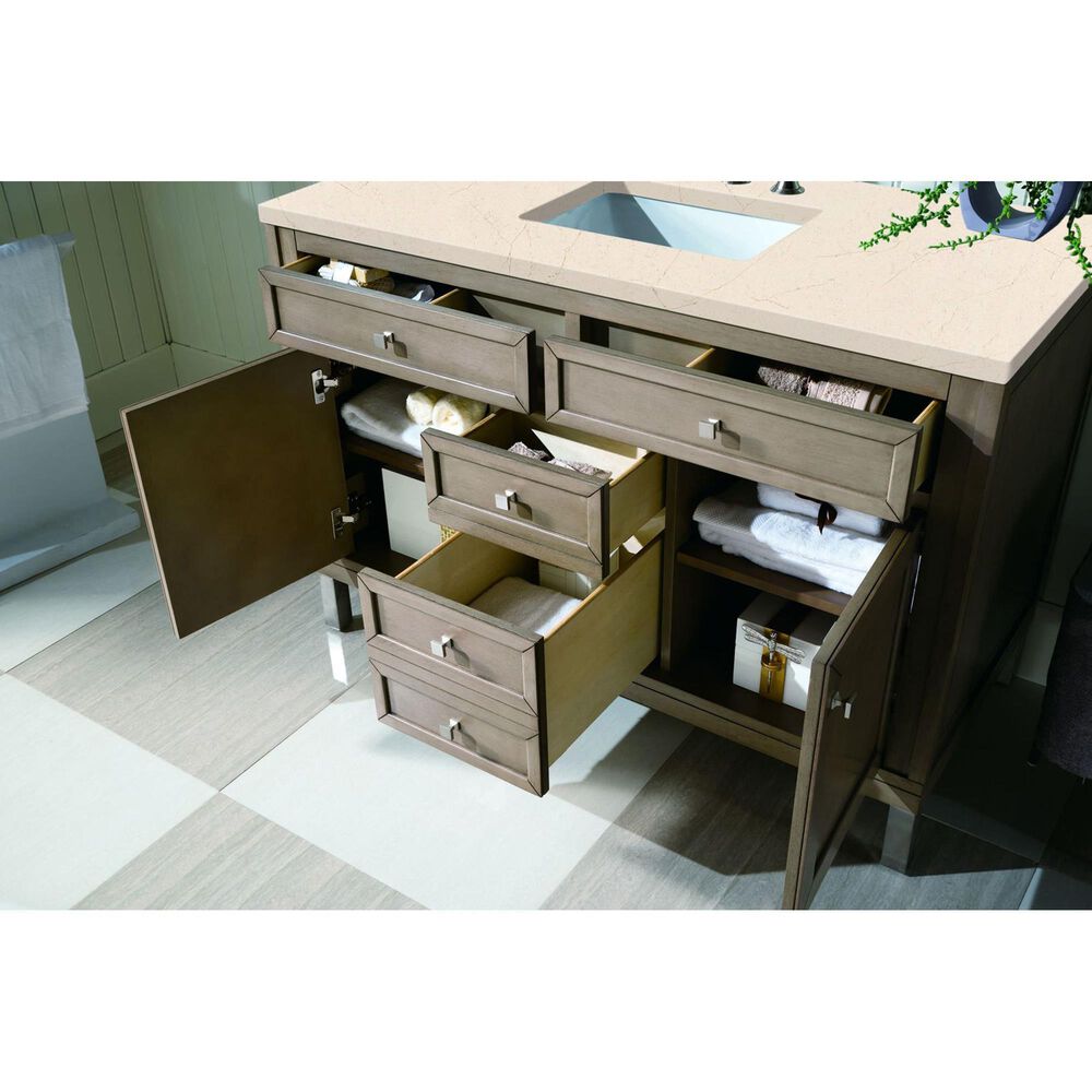 James Martin Vanities Chicago 48&quot; Single Bathroom Vanity in Whitewashed Walnut with 3 cm Eternal Marfil Quartz Top and Rectangular Sink, , large
