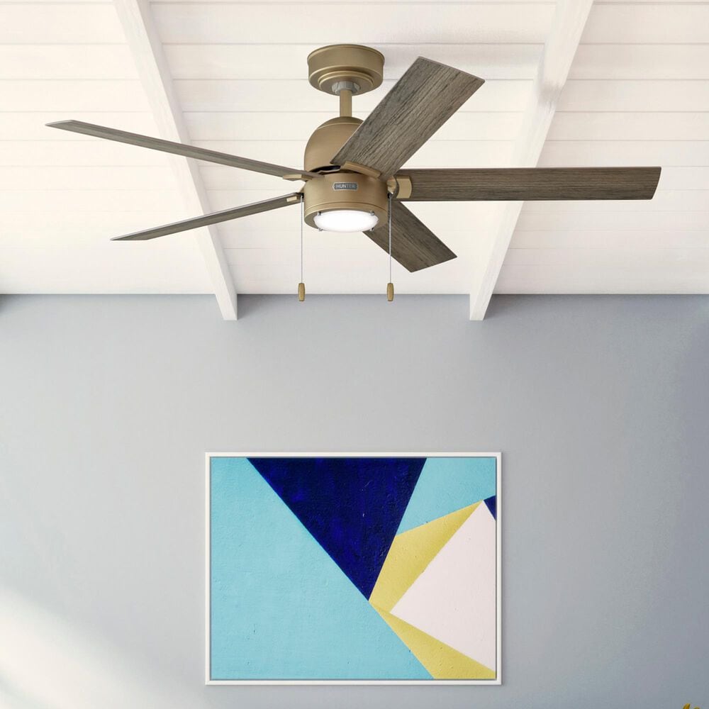 Hunter-Douglas Erling 52&quot; Ceiling Fan with LED Light in Burnished Brass, , large