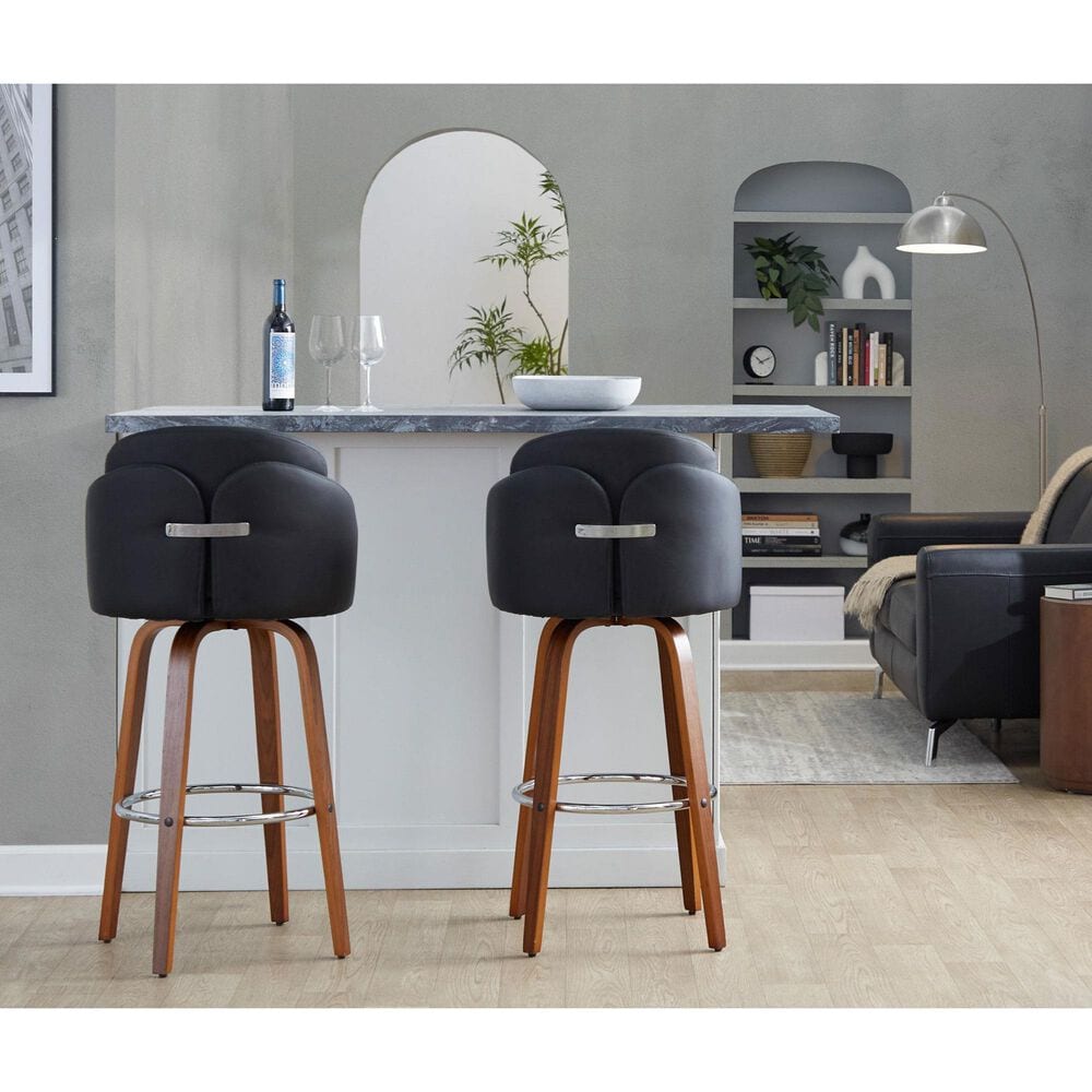 LumiSource Dahlia Swivel Bar Stool with Black Upholstery in Walnut and Chrome (Set of 2), , large