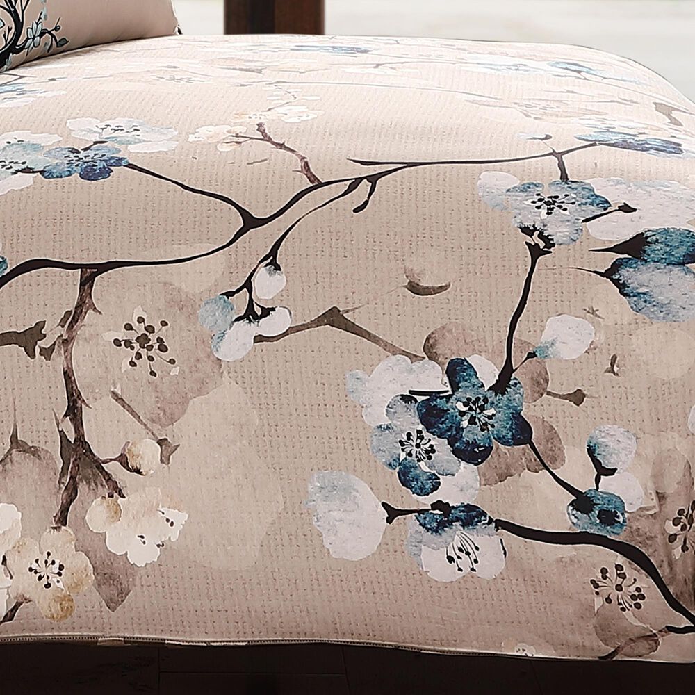 Bebejan Blue Blossom 5-Piece Queen Reversible Comforter Set in Cerulean Blue, Taupe and Dark Brown, , large