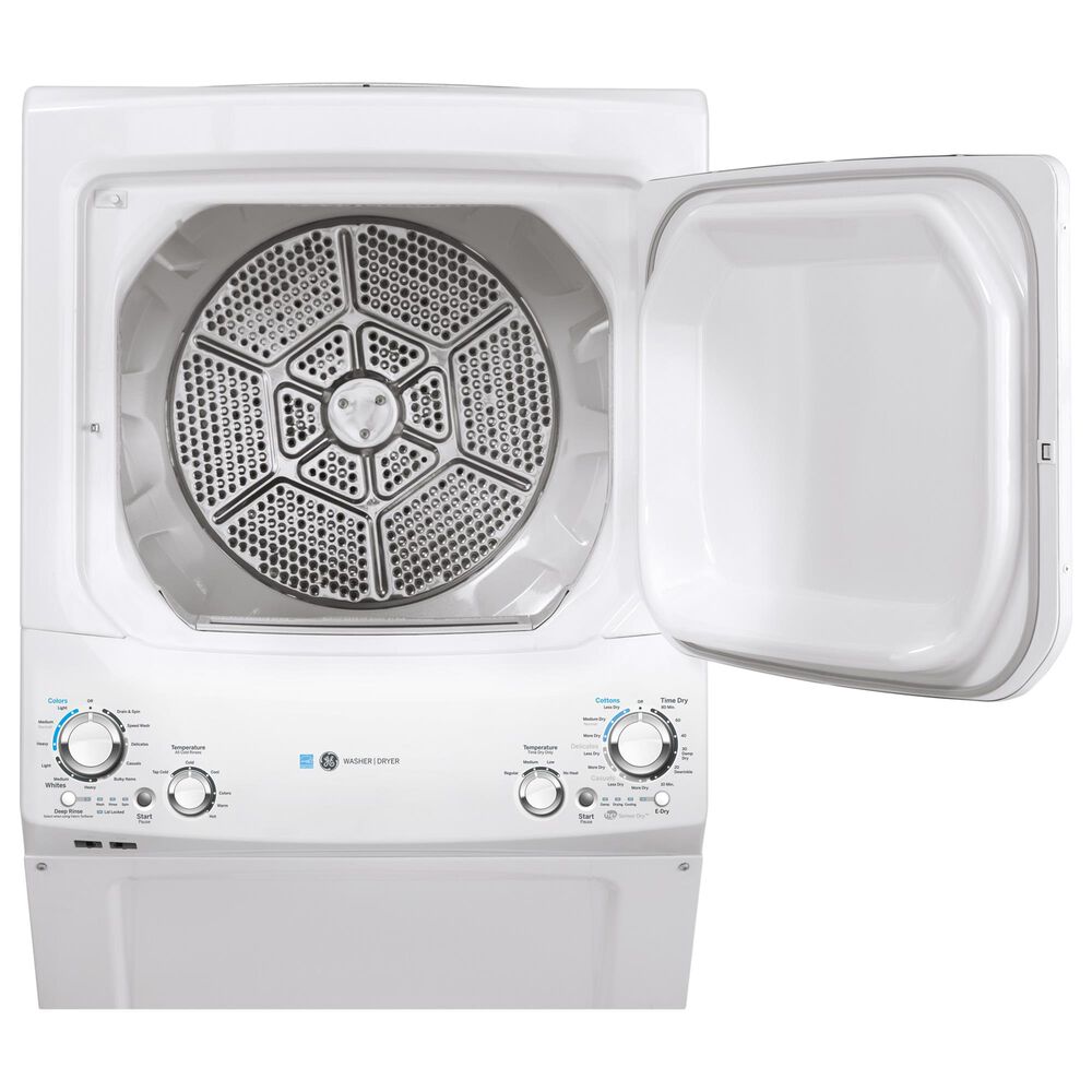 GE Appliances 3.9 Cu. Ft. Front Load Washer and 5.9 Cu. Ft. Electric Dryer Stack Laundry in White, , large