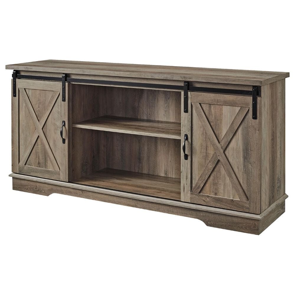 Walker Edison 58&quot; Sliding Barn Door TV Stand in Grey Wash, , large
