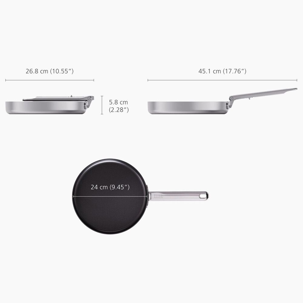 Joseph Joseph Space Steel 9.5&quot; Non-Stick Frying Pan with Folding Handle in Stainless Steel, , large