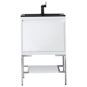 James Martin Milan 23.6" Single Bathroom Vanity in Glossy White and Brushed Nickel with 2 cm Charcoal Black Resin Countertop and Rectangular Sink, , large