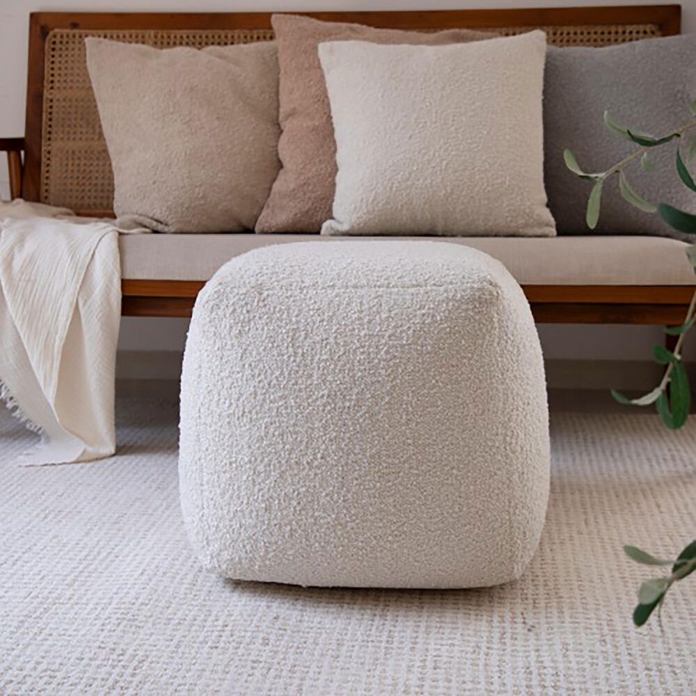 L.R. Home Boucle Ottoman in Ivory, , large