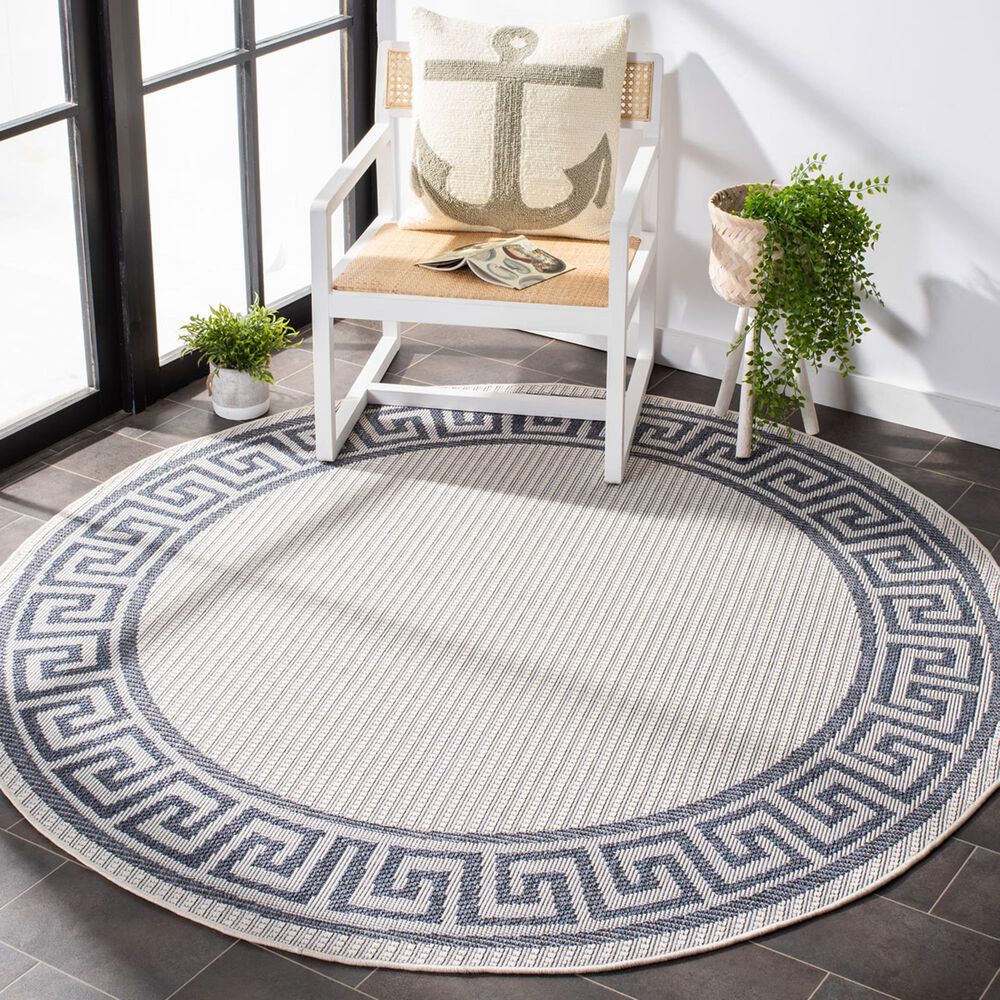 Safavieh Bermuda 5&#39; Round Ivory and Blue Indoor/Outdoor Area Performance Rug, , large