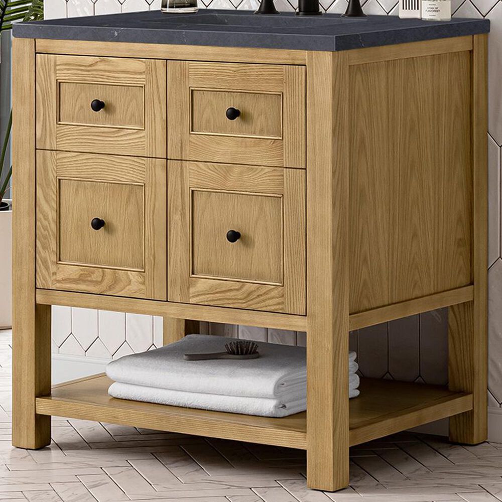 James Martin Vanities Breckenridge 30&quot; Single Bathroom Vanity in Light Natural Oak with 3 cm Charcoal Soapstone Quartz Top and Rectangular Sink, , large