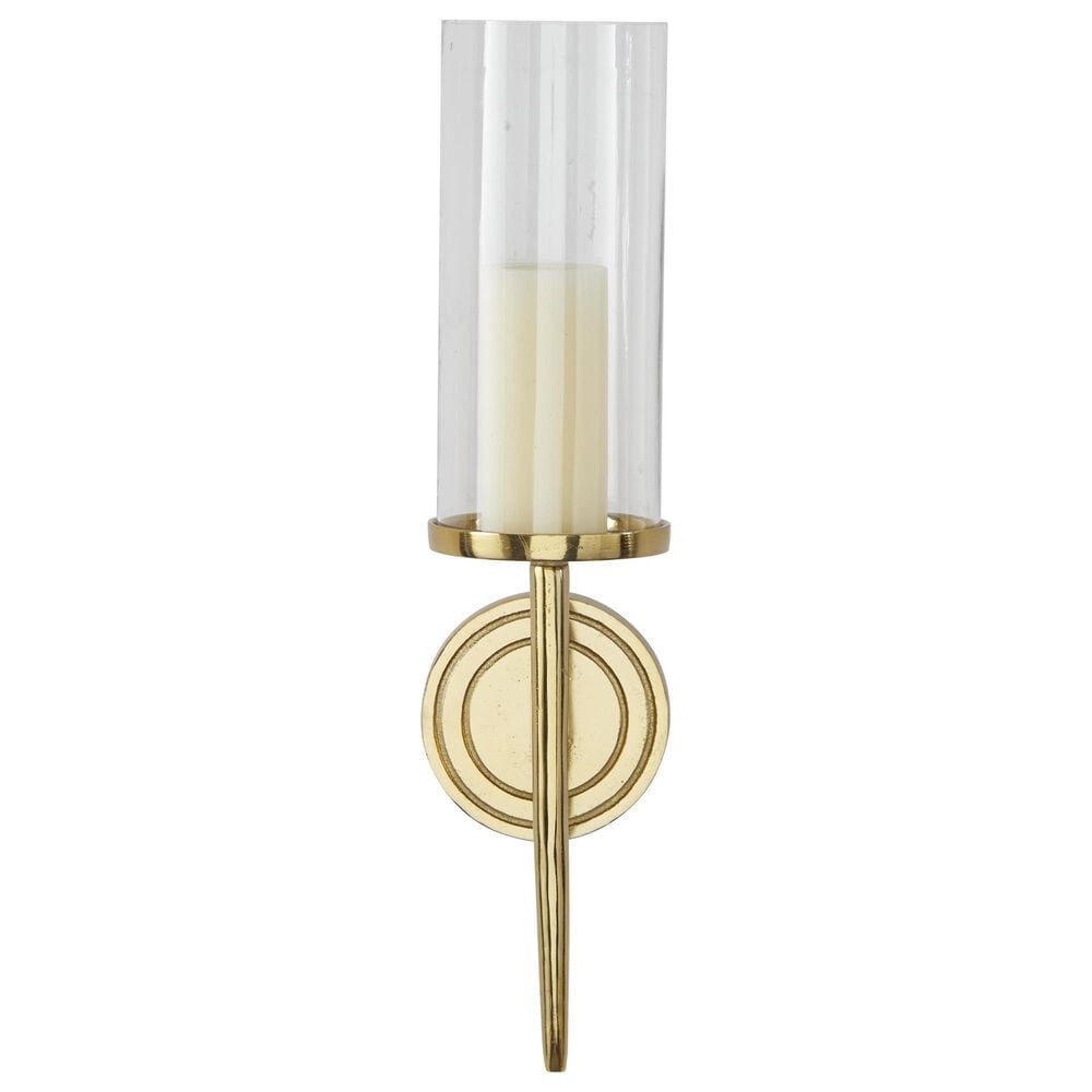 Maple and Jade 23&quot; Single Indoor/Outdoor Wall Mount Candle Holder in Polished Gold and Clear, , large