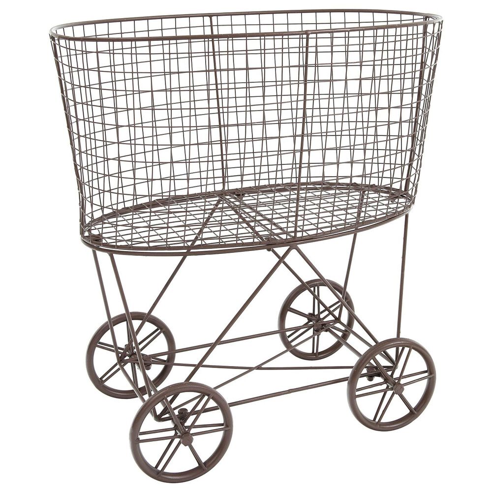 Creative Coop Metal Rolling Laundry Cart with Rack in Brown, , large