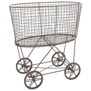 Creative Coop Metal Rolling Laundry Cart with Rack in Brown, , large