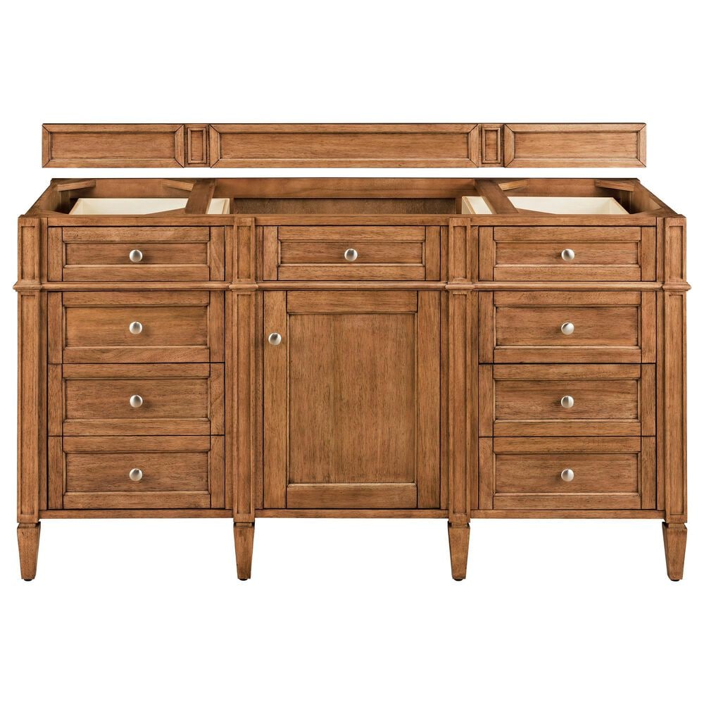James Martin Vanities Brittany 60&quot; Single Bathroom Vanity in Saddle Brown with Single Hole 3 cm White Zeus Quartz Top and Rectangular Sink, , large