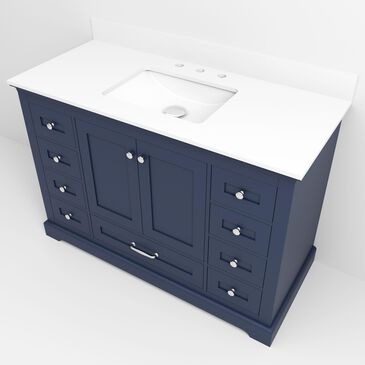 Lexora Home Dukes 48" Single Bathroom Vanity in Navy Blue with 2 cm White Cultured Marble Top and Rectangular Sink, , large