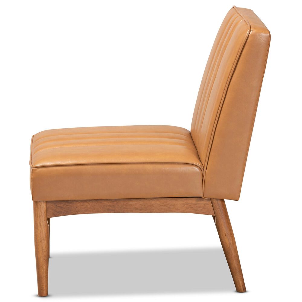 Baxton Studio Daymond Side Chair with Tan Faux Leather in Walnut Brown, , large