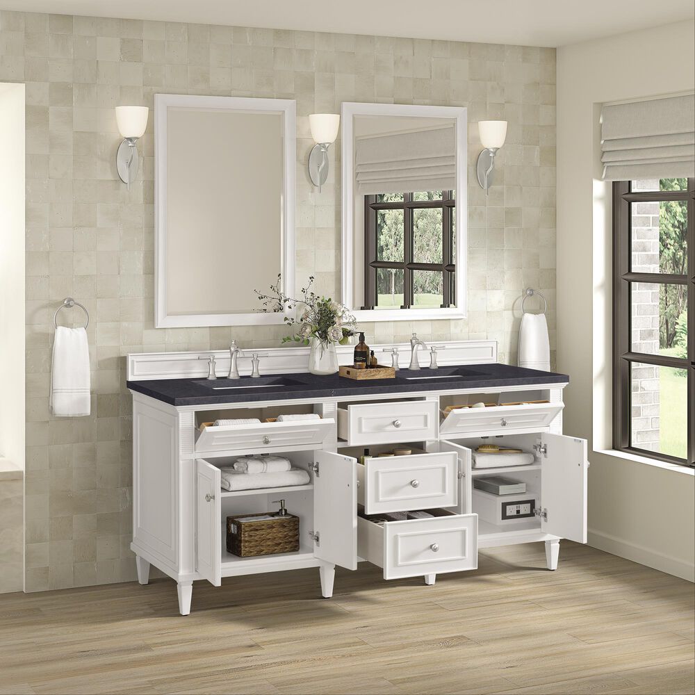 James Martin Vanities Lorelai 72&quot; Double Vanity in Bright White with 3 cm Charcoal Soapstone Quartz Top, , large