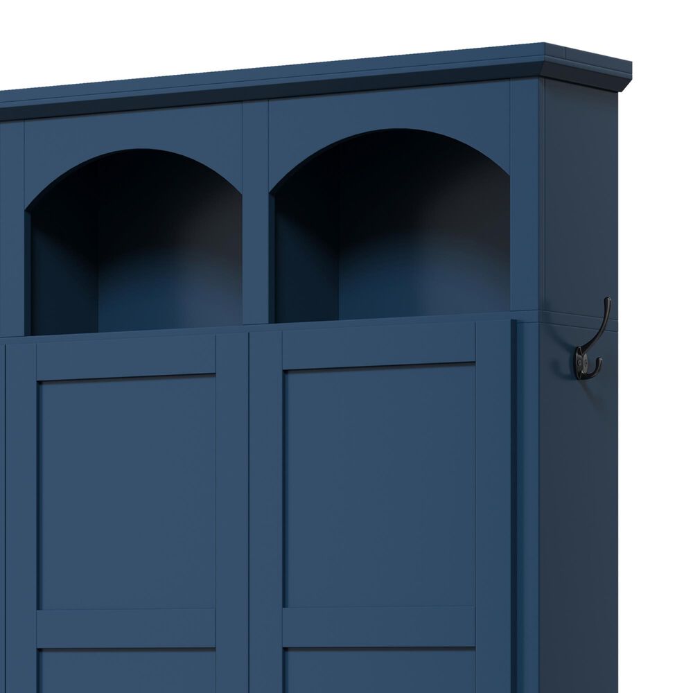 HOMLUX 5-Hook Hall Tree with 3 Hidden Storage in Blue and Walnut, , large