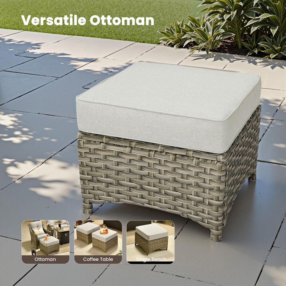 HOMLUX 2-Piece Outdoor Wicker Ottoman Set with Cushion in Gray, , large
