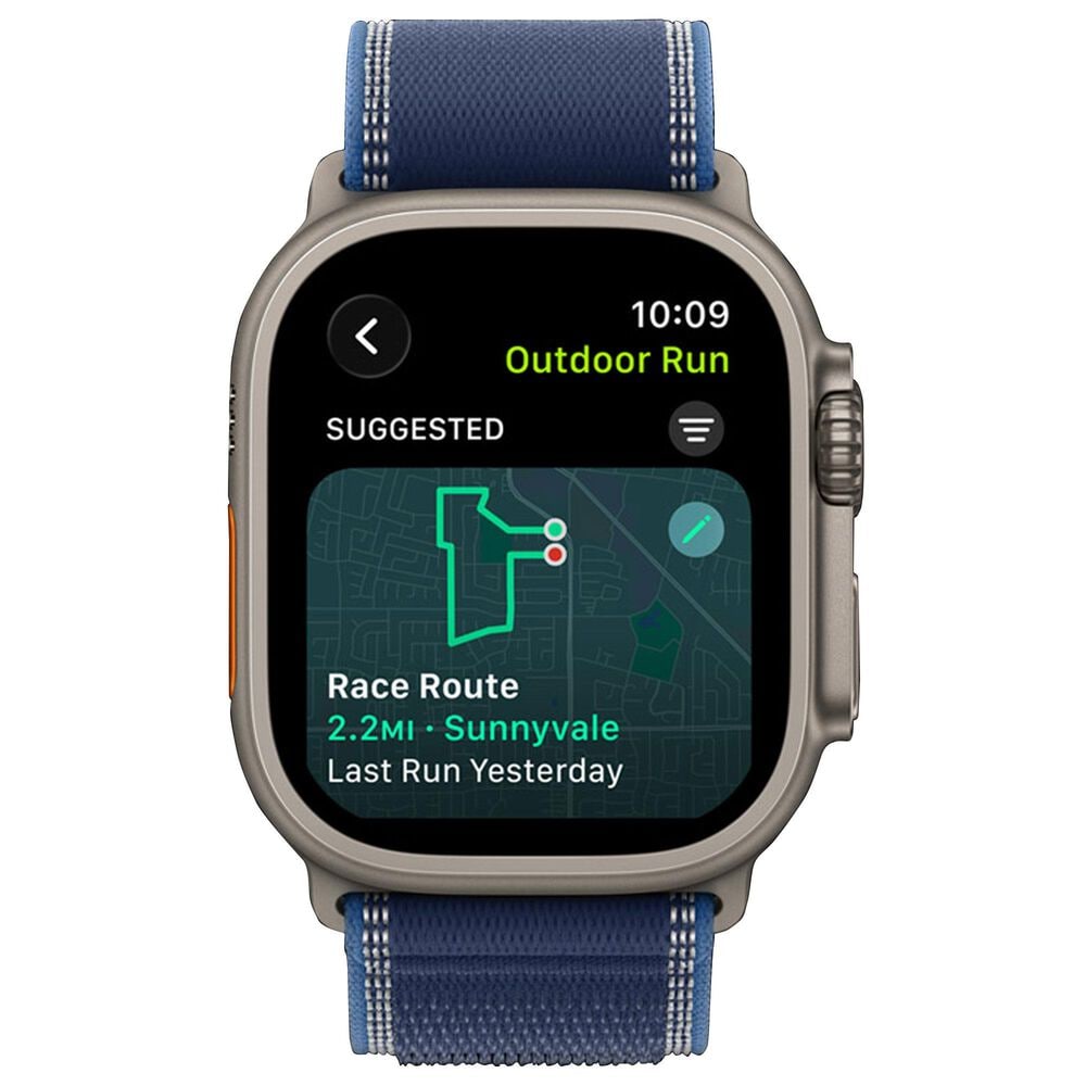 Apple Watch Ultra 3 (GPS+Cellular) 49mm Titanium Case with Blue/Bright Blue Trail Loop - M/L in Natural and 2-Year AppleCare+, , large