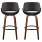 LumiSource Fabrico 30" Swivel Fixed-Height Bar Stool with Black Faux Leather Upholstery in Black and Walnut (Set of 2), , large