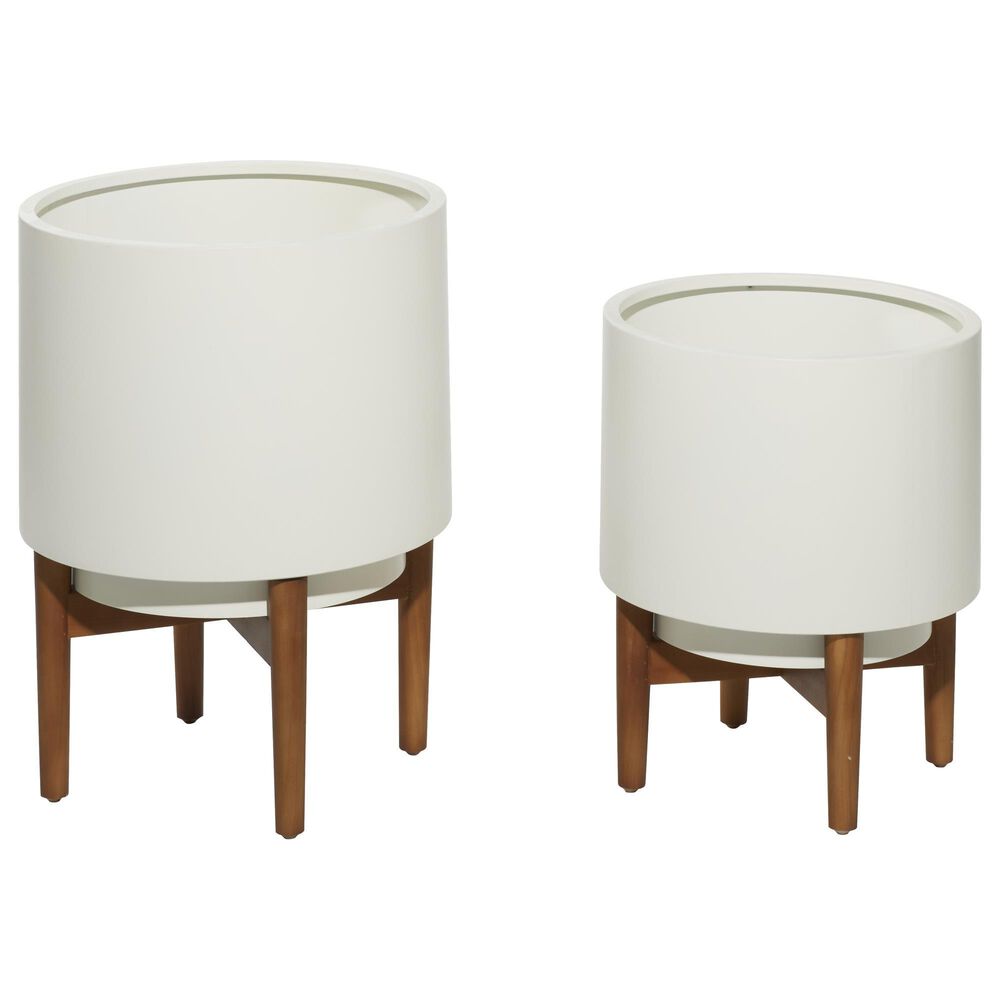 Maple and Jade CosmoLiving by Cosmopolitan Contemporary Short Metal Planter in White Set of 2, , large