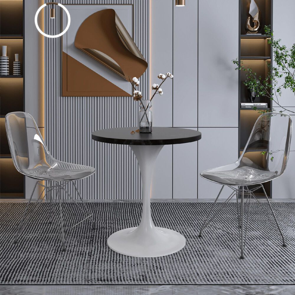 Leisuremod LeisureMod Verve Collection 27 Round Dining Table, White Base with Black MDF Top, , large