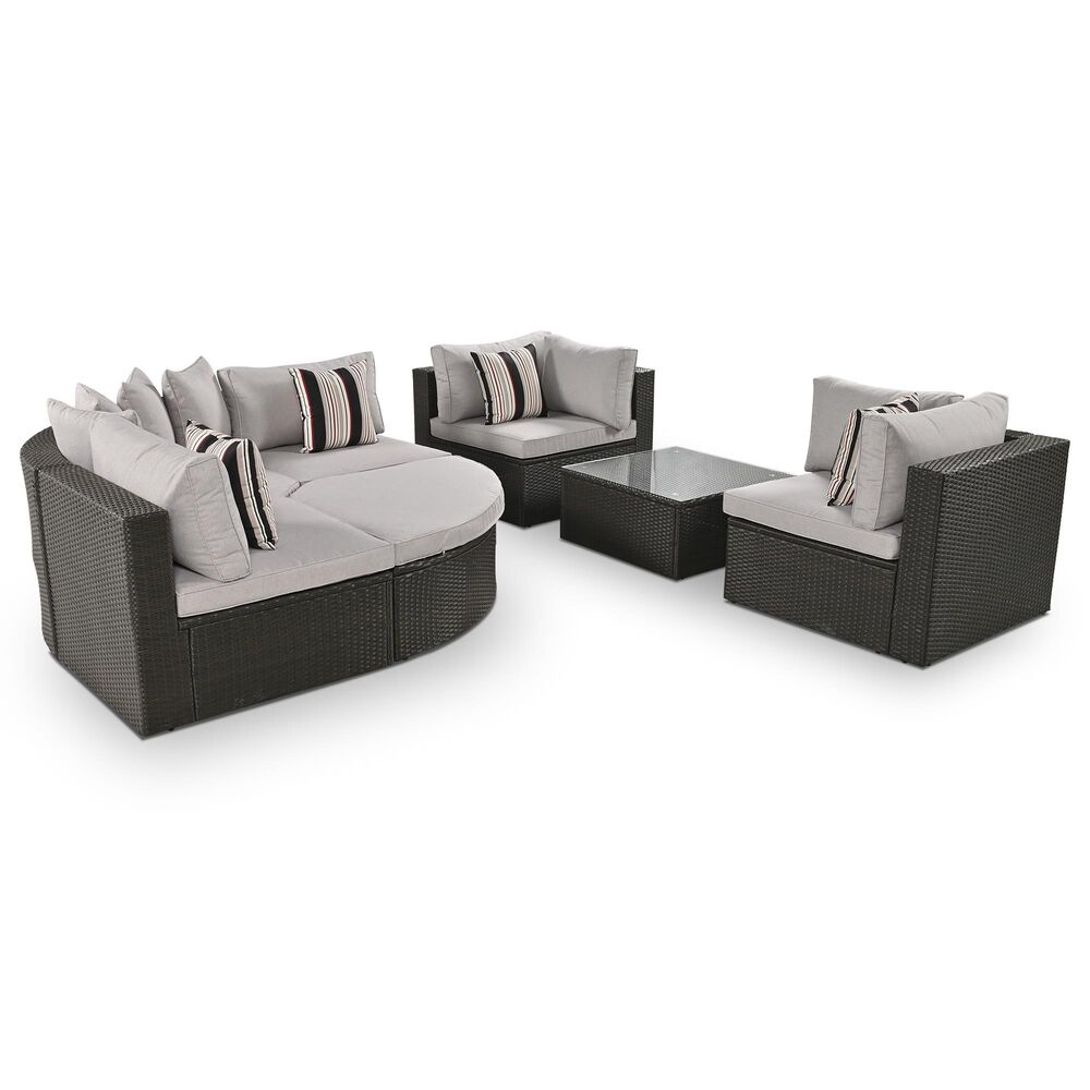 HOMLUX 7-piece Outdoor Conversation Set with Black Wicker in Light Gray, , large