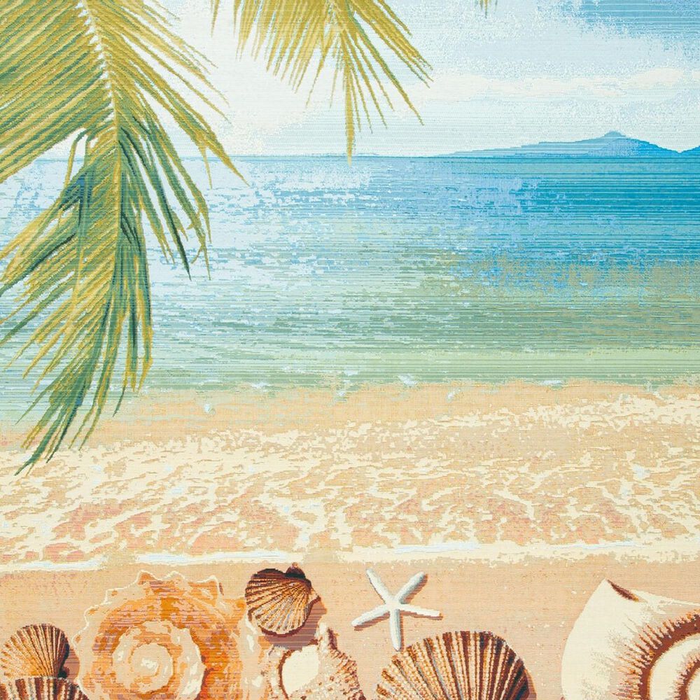 Safavieh Barbados Tropical Beach Seashell 3&#39;3&quot; x 5&#39; Gold and Blue Indoor/Outdoor Area Rug, , large