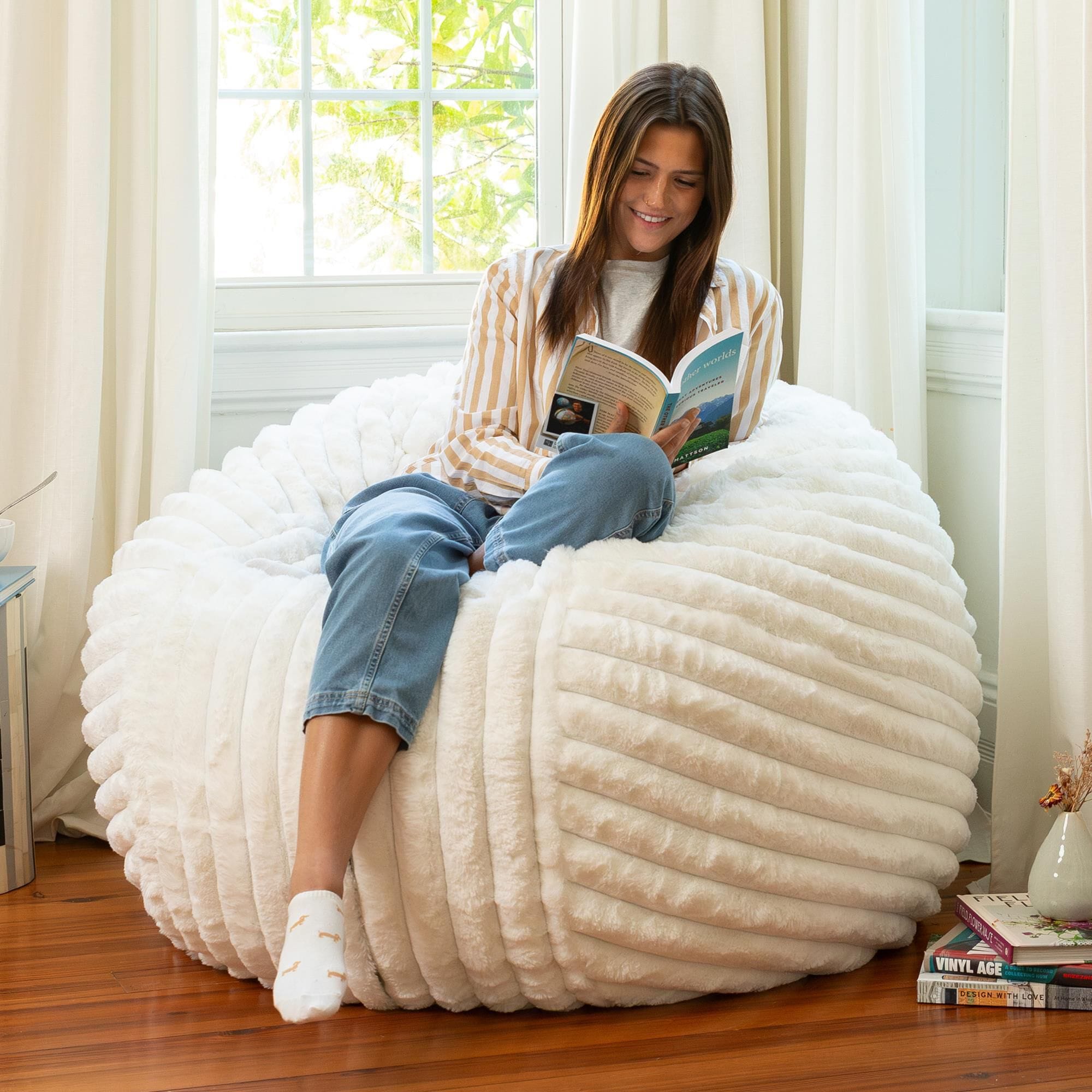 Jaxx Saxx 4' Plush Bean Bag Chair in Ivory