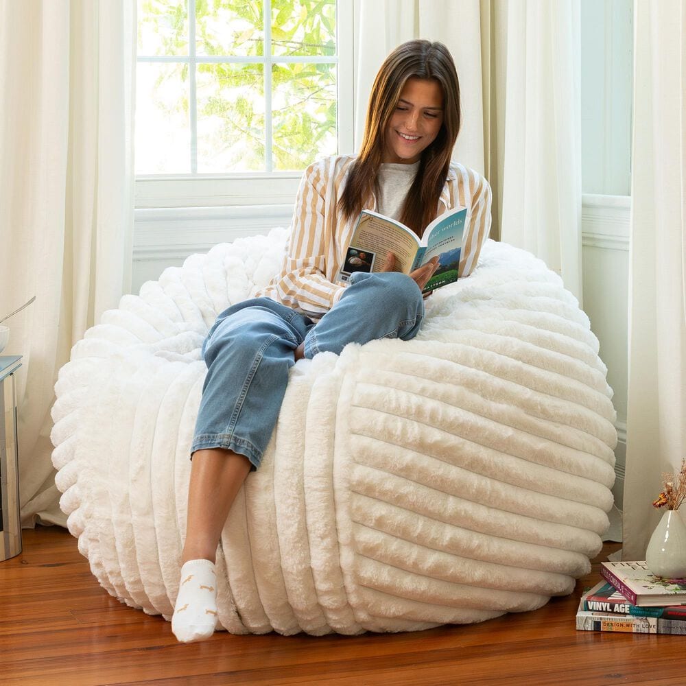Jaxx Saxx 4&#39; Plush Bean Bag Chair in Ivory, , large