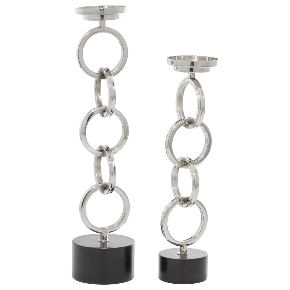 Maple and Jade Contemporary Stainless Steel Candle Holders in Silver (Set of 2), , large