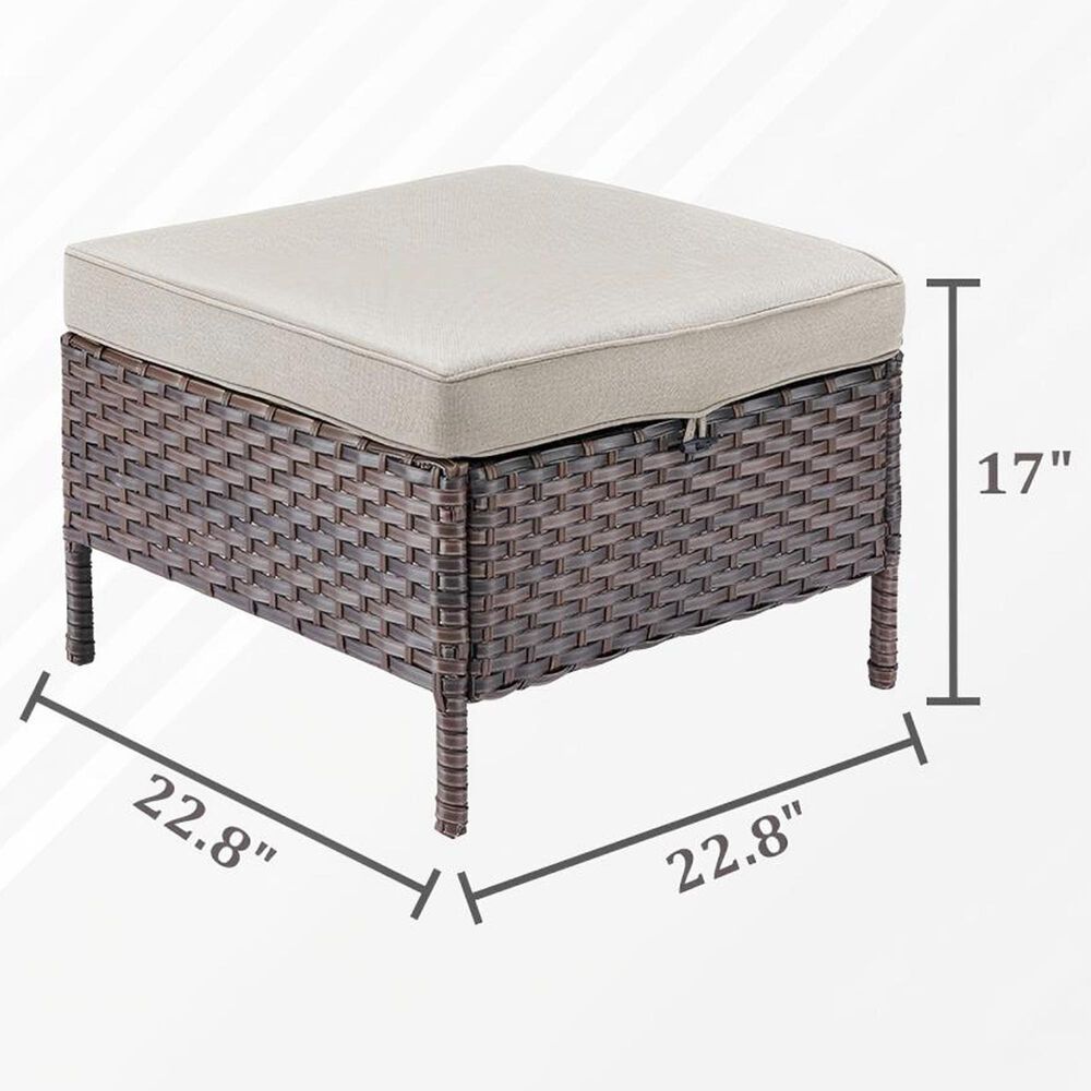 Sunwell Garden 17" Ottoman with Beige Cushion and Round Legs in Brown (Set of 2), , large
