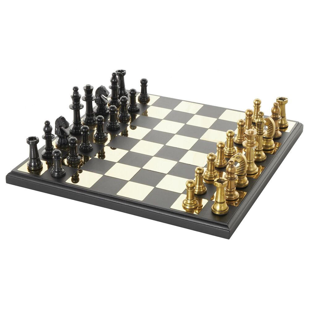 Maple and Jade Decor Chess Game Set in Polished Gold and Black, , large