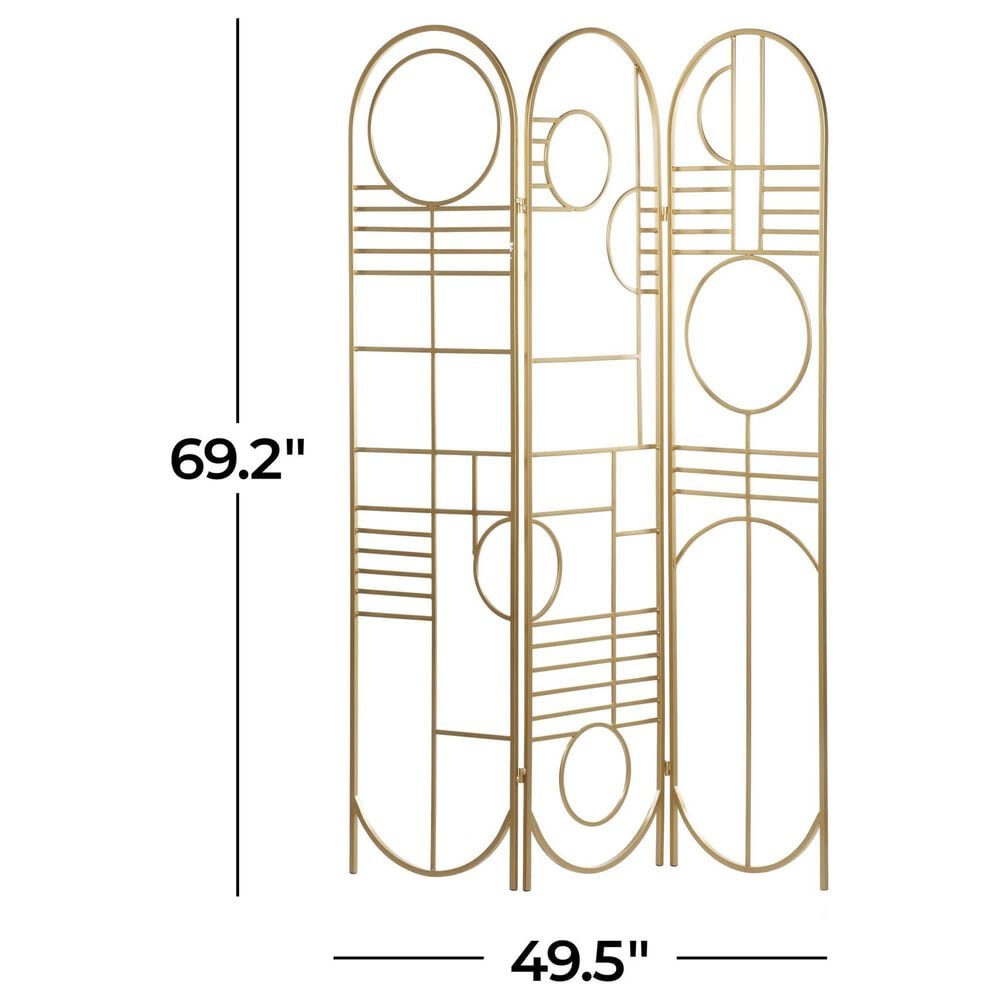 Maple and Jade 3-Panel Geometric Arched Room Divider Screen in Gold, , large