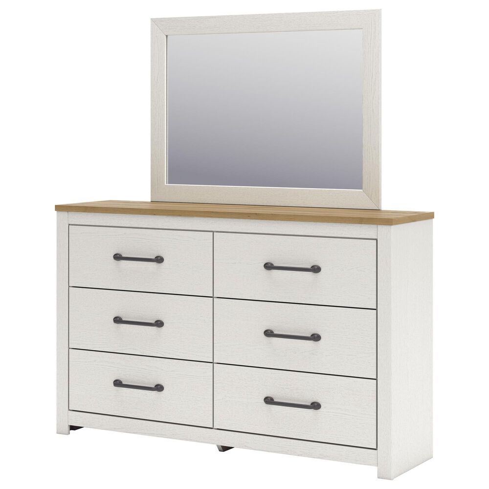 Ashley Linnocreek Dresser and Mirror in White and Warm Brown, , large