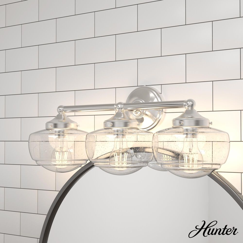 Hunter Saddle Creek 3-Light Vanity with Clear Seeded Shade in Brushed Nickel, , large