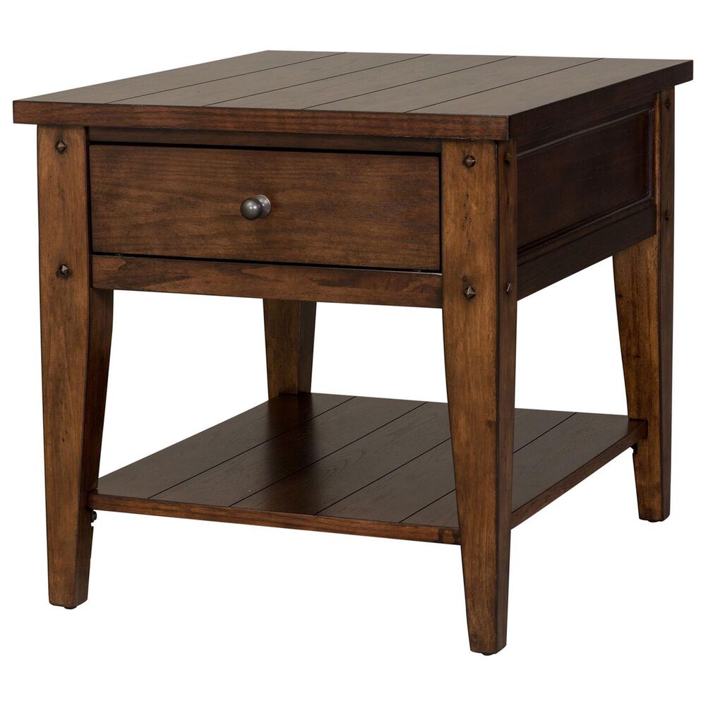 Belle Furnishings Lake House End Table in Rustic Brown Oak, , large