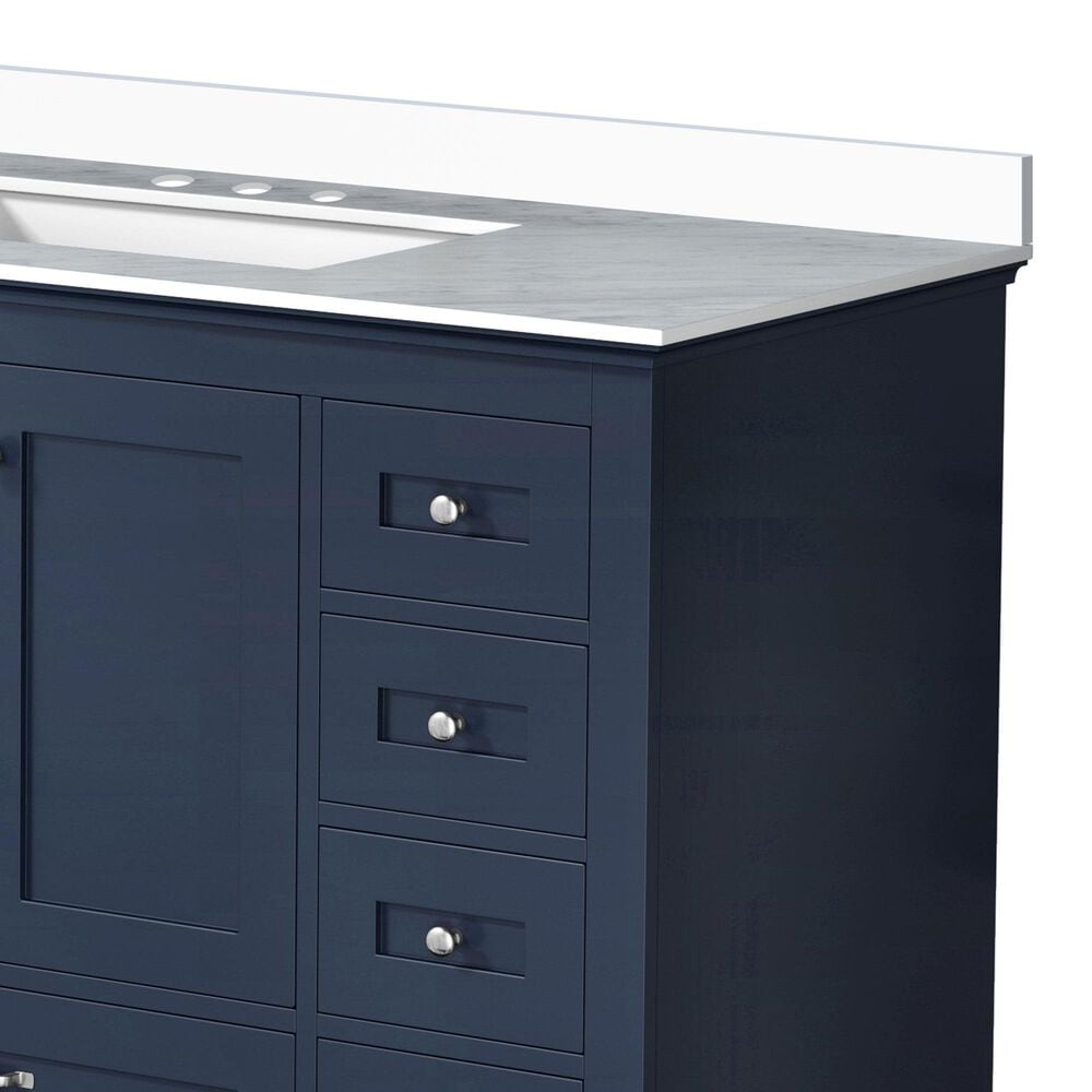 Lexora Home Dukes 84&quot; Double Bathroom Vanity in Navy Blue with 2 cm White Quartz Top and Rectangular Sinks, , large