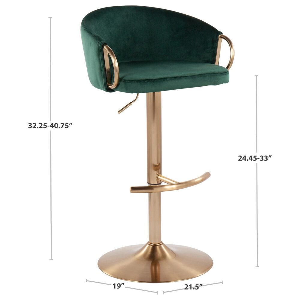 Lumisource Claire Swivel Barstool with Green Cushion in Gold &#40;Set of 2&#41;, , large