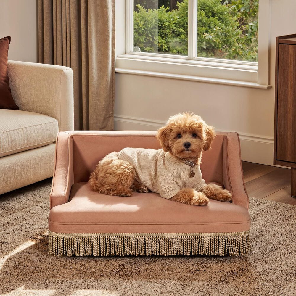 Jennifer Taylor Home Duchess 33" Medium Princess Pet Bed Sofa with Fringe Skirt in Peach Orange, , large
