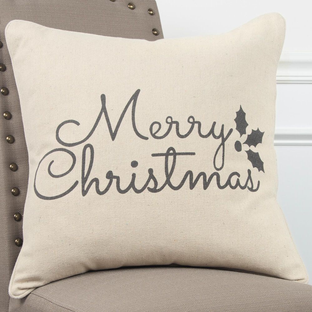 Rizzy Home Holiday Sentiment 20" Down Filled Pillow in Natural, , large