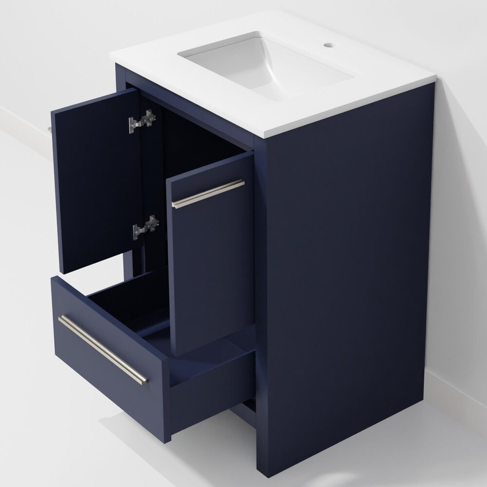 Lexora Home Lafarre 24&quot; Single Bathroom Vanity in Navy Blue with 2 cm White Quartz Top and Rectangular Sink, , large