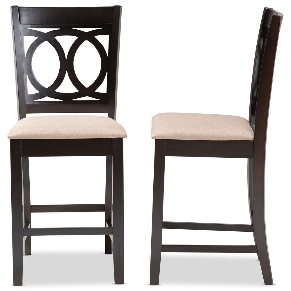 Baxton Studio Lenoir Counter Height Pub Chair with Sand Cushion in Espresso Brown (Set of 2), , large