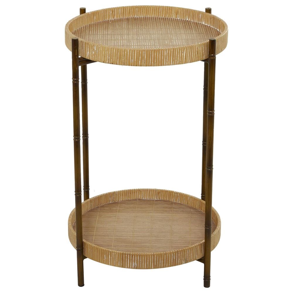 Maple and Jade 2-Tray Rattan End Table in Matte Brown, Whitewashing and Black, , large