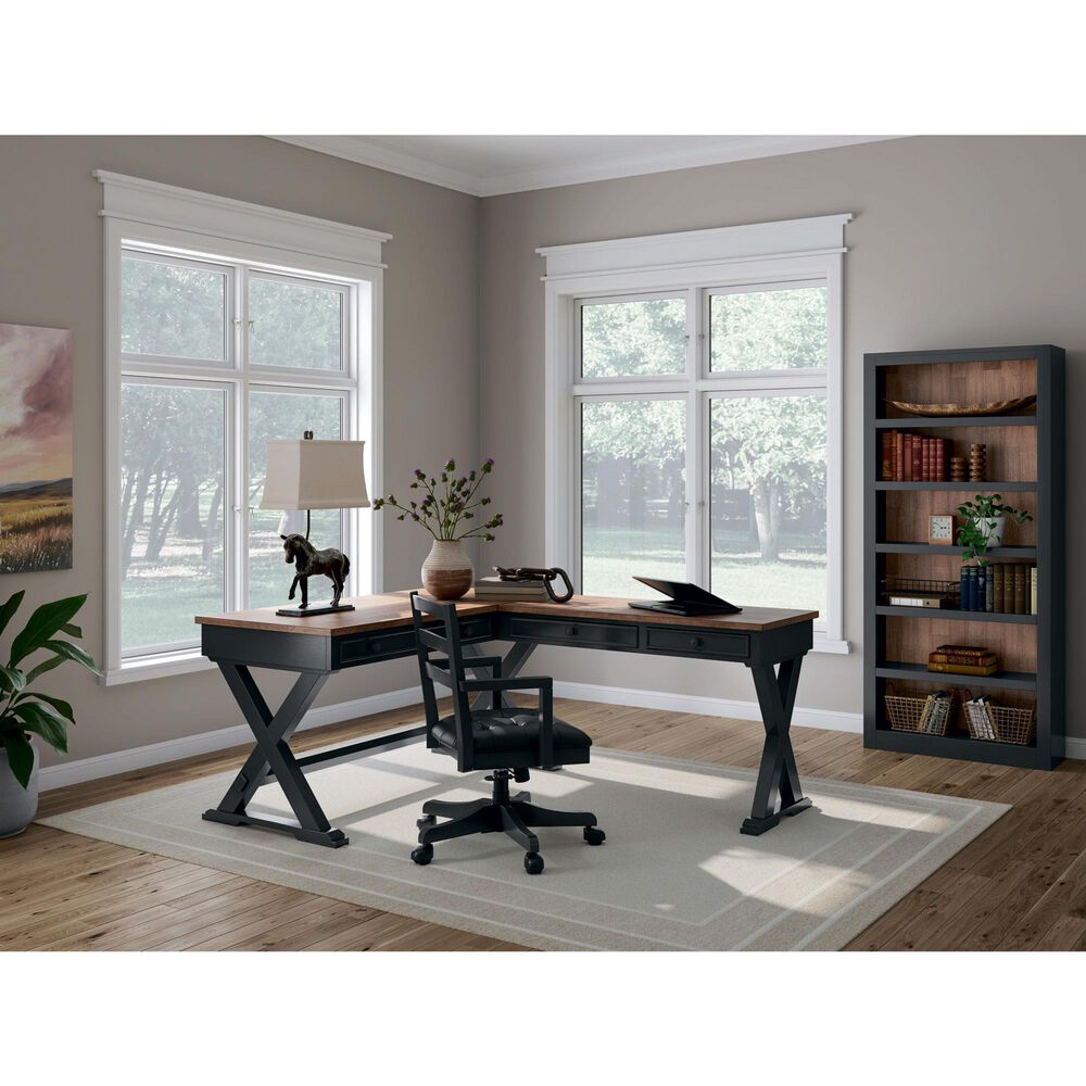 Ashley Wildenauer 3-Piece L-Shape Desk with Bookcase Set in Brown and Black, , large
