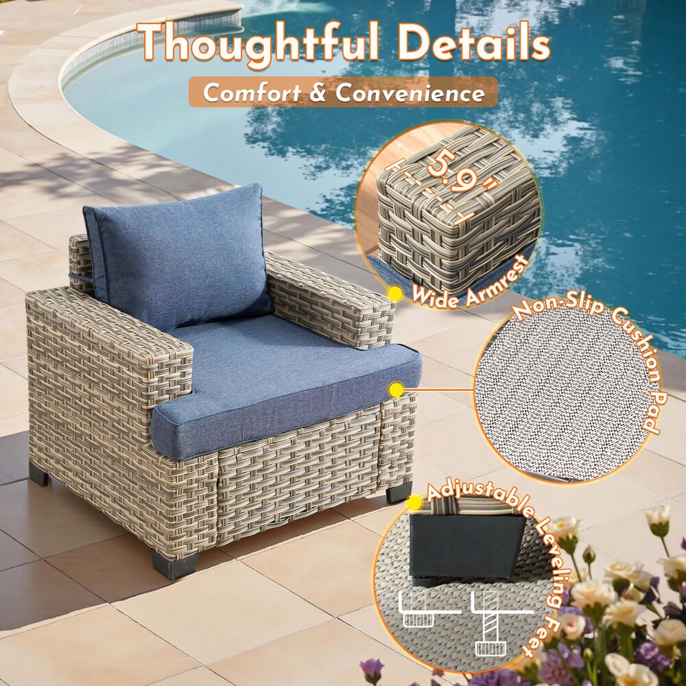 HOMLUX 7-Piece Modular Patio Conversation Set in Denim Blue, , large